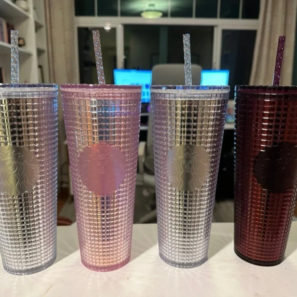 Starbucks Studded Tumbler Lot of 7 Venti 24oz Cold Cups Iridescent Pink Blue Red